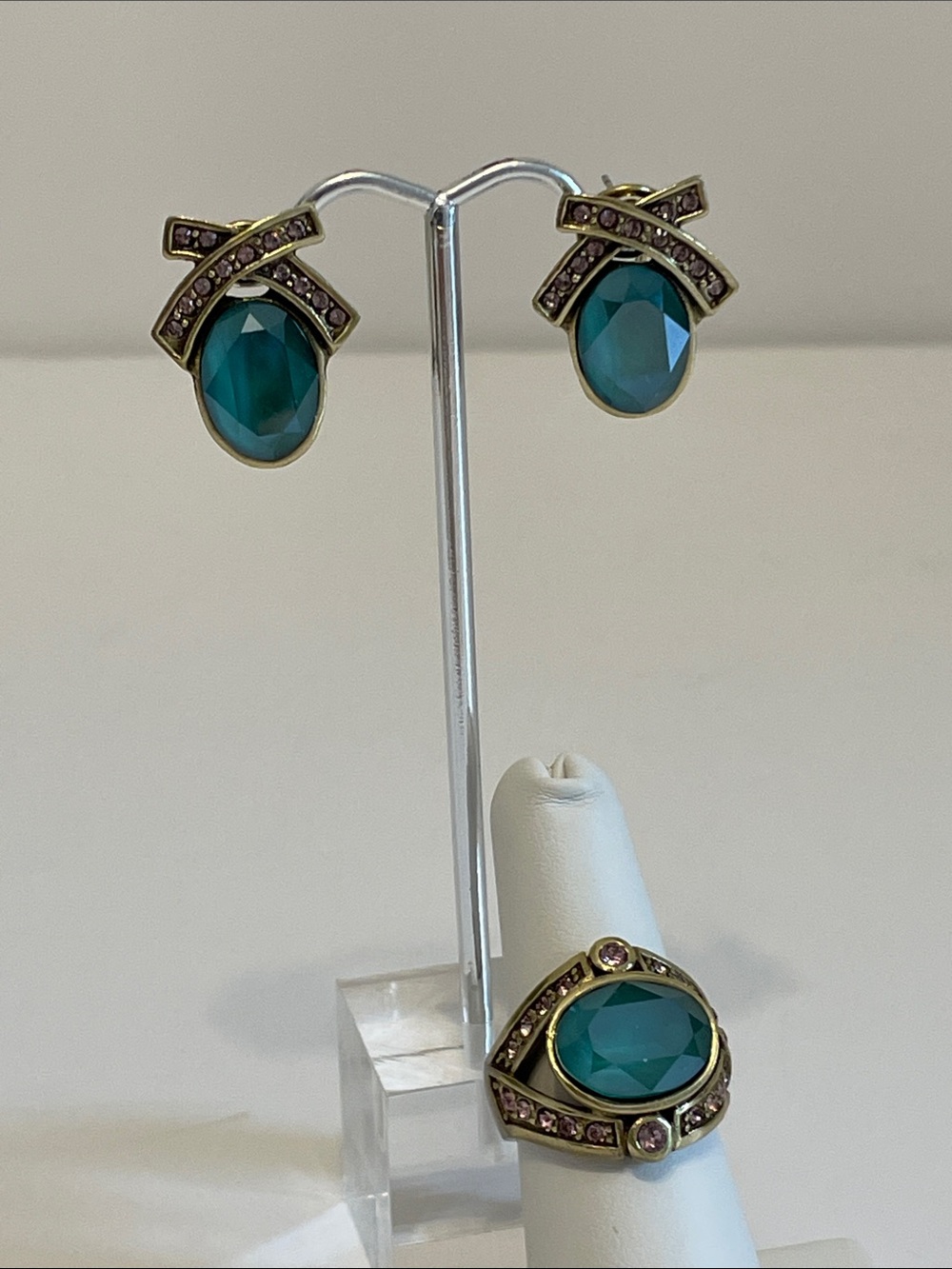 Heidi Daus Vintage “Classically Suited” Art-Deco Earrings with Matching Ring